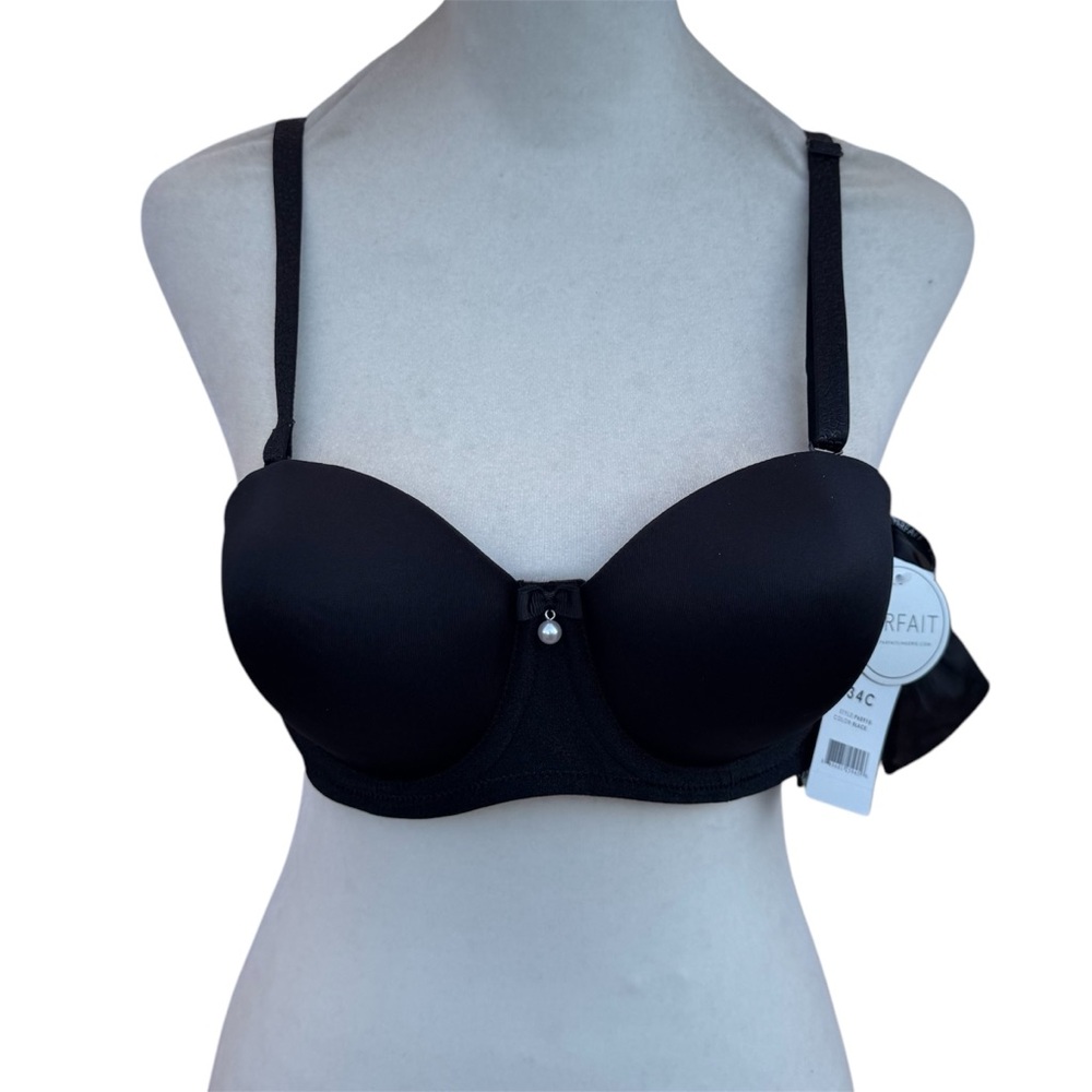 Parfait Black Ribbon Pearl Flower Strap & Strapless Bra 34C NWT